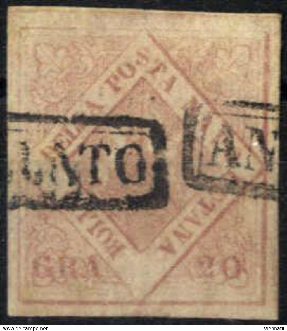 O 1859, 20 Gr. Rosa Chiaro, II Tavola, Cert. Sorani, Sass. 13 / 2500,- - Nápoles