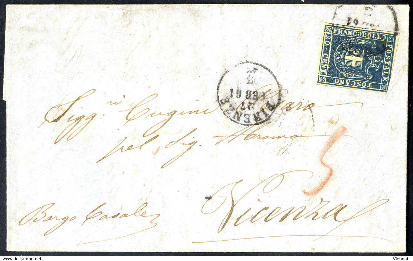 Cover 1860, Governo Provvisorio, Lotto Tre Lettere Per L' Austria Affrancate Fino Al Confine, Da Firenze 27.2.1861 Per V - Toskana