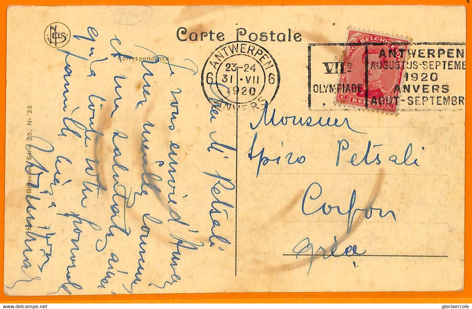 Aa2943 - BELGIUM - POSTAL HISTORY - 1920 Olympic Postmark On POSTCARD To GREECE - Sommer 1920: Antwerpen