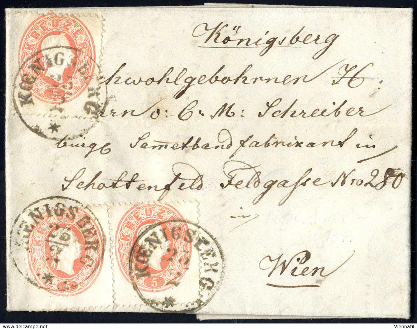 Cover 1861, Lot Vier Prachtbriefe, 5 + 10 Kr. Von Linz Nach Häselgehr Mit "3" Kr. Botenlohn, 5 Kr. Von Weyer Nach Rotten - Otros & Sin Clasificación