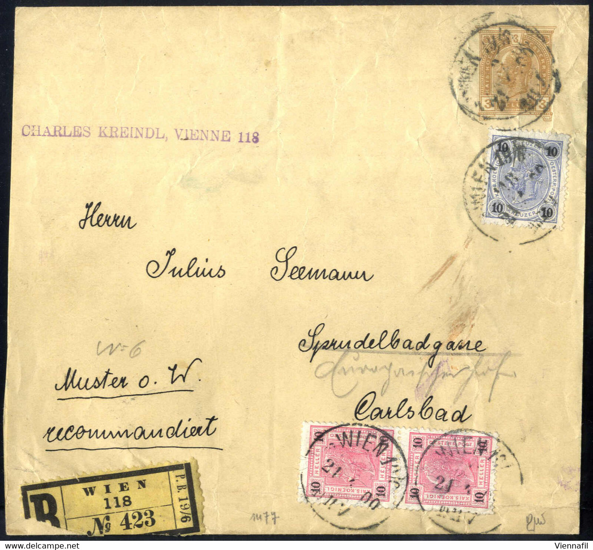 Cover 1900, 3 Heller Zeitungsschleife Als Rekomandiertes Muster Ohne Wert Der 2. Gewichtsstufe (bis 350 Gr.), Am 21.4.19 - Otros & Sin Clasificación