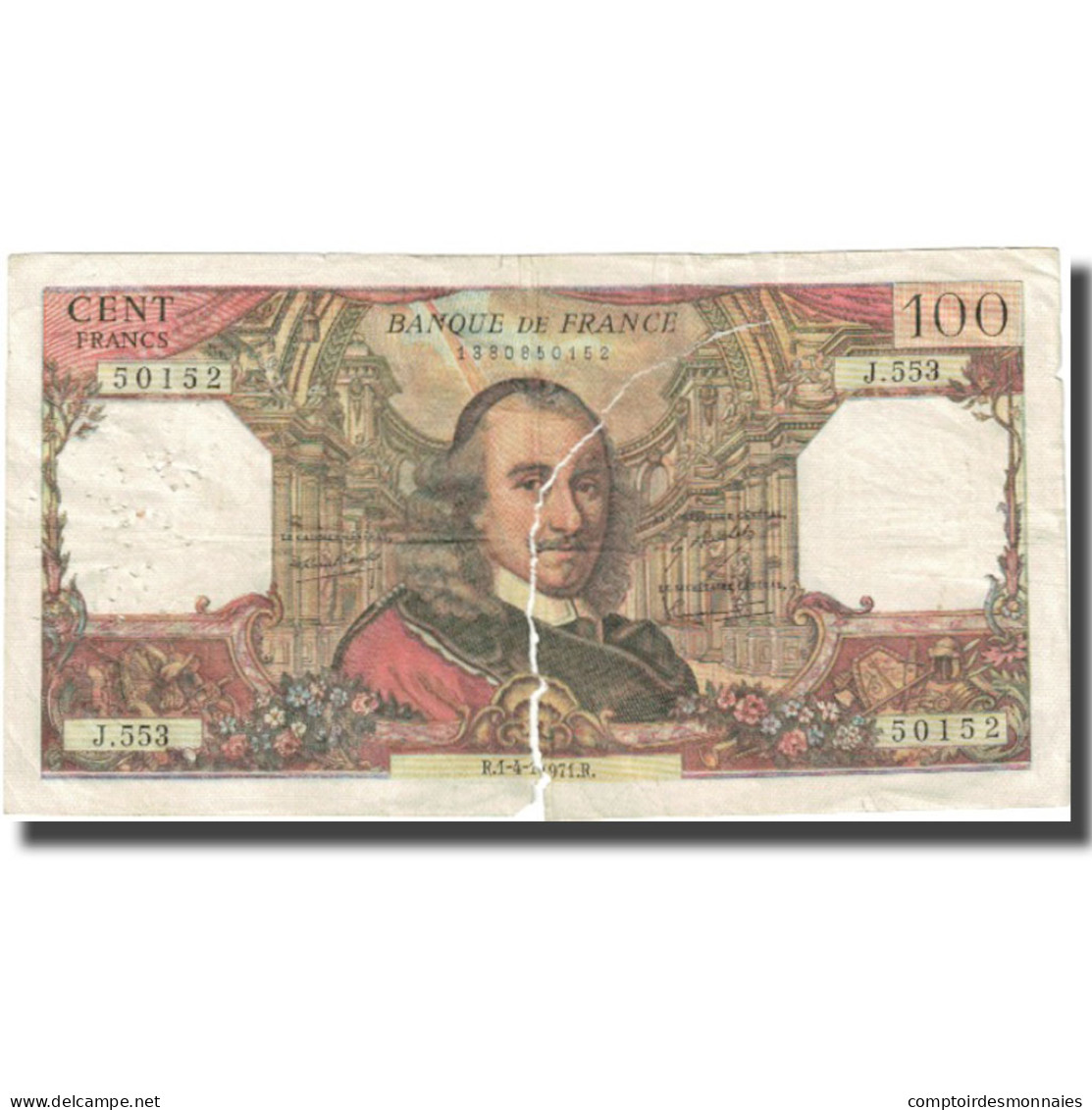 France, 100 Francs, Corneille, 1971, 1971-04-01, TB, Fayette:65.35, KM:149c - 100 F 1964-1979 ''Corneille''