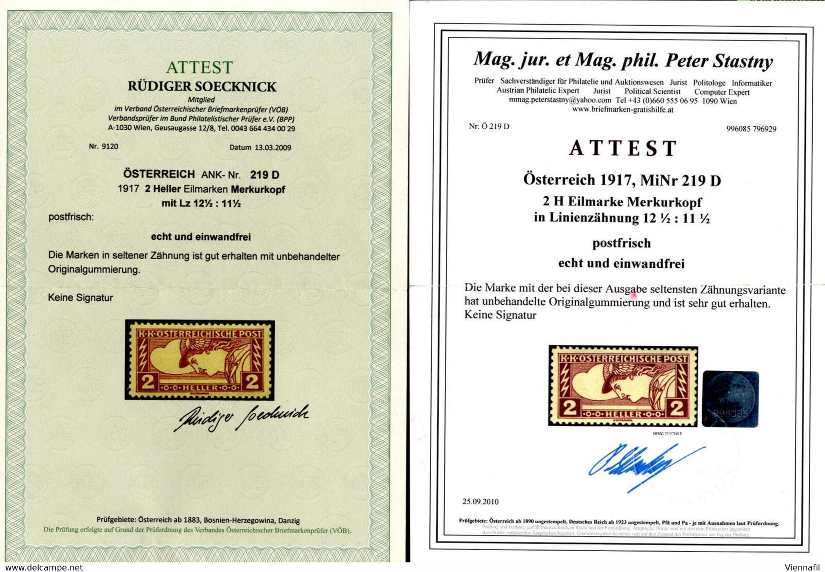 ** 1917, 2 Heller Eilmarke In Linienzähnung 12 1/2 : 11 1/2, Postfrisch, Attest Stastny Und Soecknick, ANK 219 D/ 1.200, - Otros & Sin Clasificación