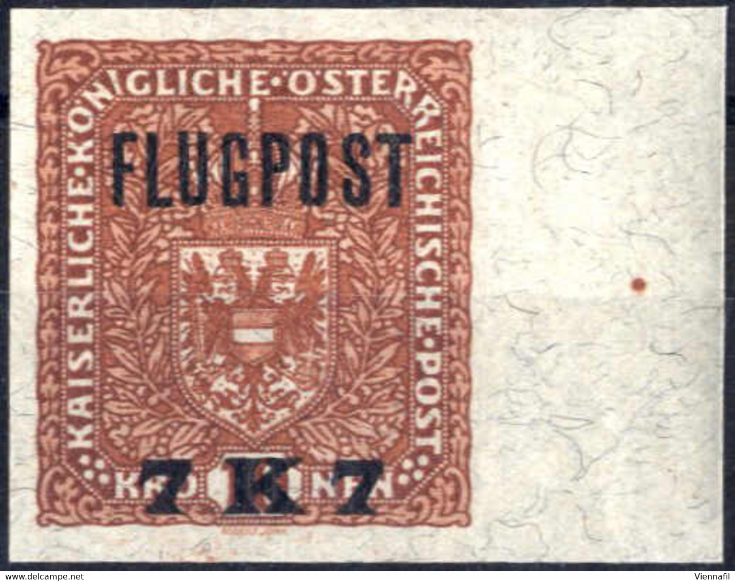 ** 1918, Flugpost 7 K 7 Auf 10 K. Rötlichbraun Auf Faserpapier, Ungezähnt, Rechts 15 Mm Randstück Mit Nadelpunkt, Postfr - Altri & Non Classificati