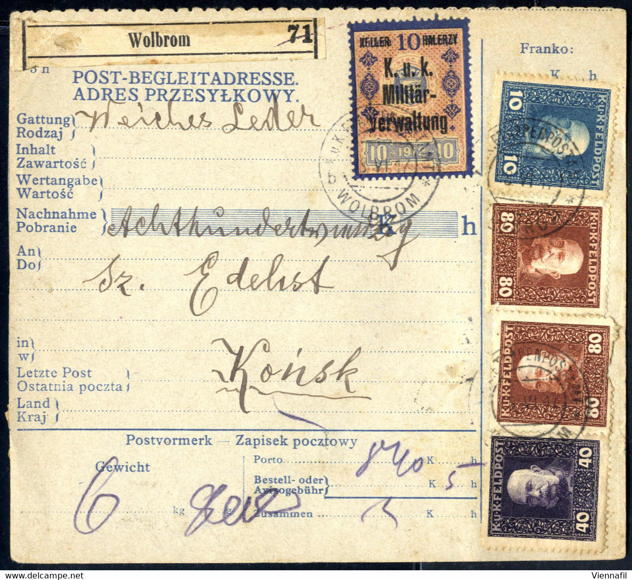 Cover 1915/17, Drei Postbegleitadressen, Aus Tuzla, Gracanica Und Wolbrom, Alle Mit Zusatzfrankaturen, Eine Mit 1 + 4 H  - Bosnia Erzegovina