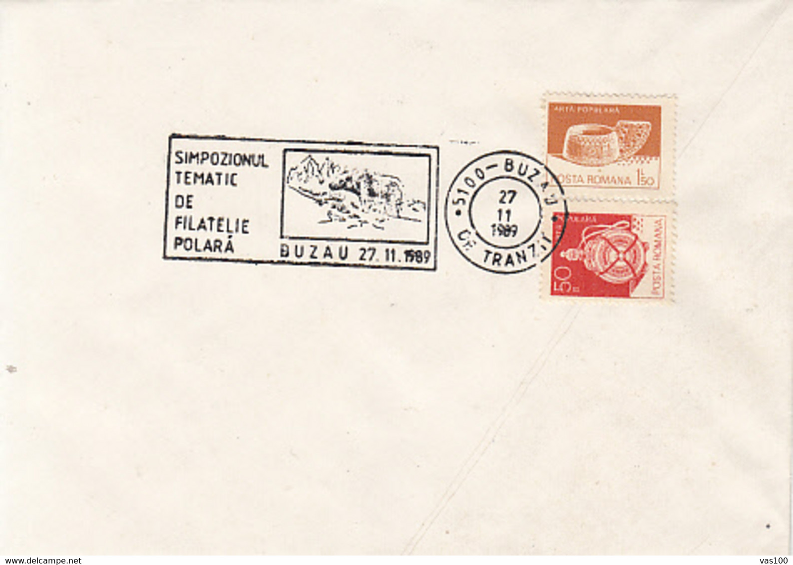POLAR PHILATELY, EVENTS, POLAR PHILAELIC EXHIBITION SPECIAL POSTMARK, FOLKLORE ART STAMPS ON COVER, 1989, ROMANIA - Events & Commemorations
