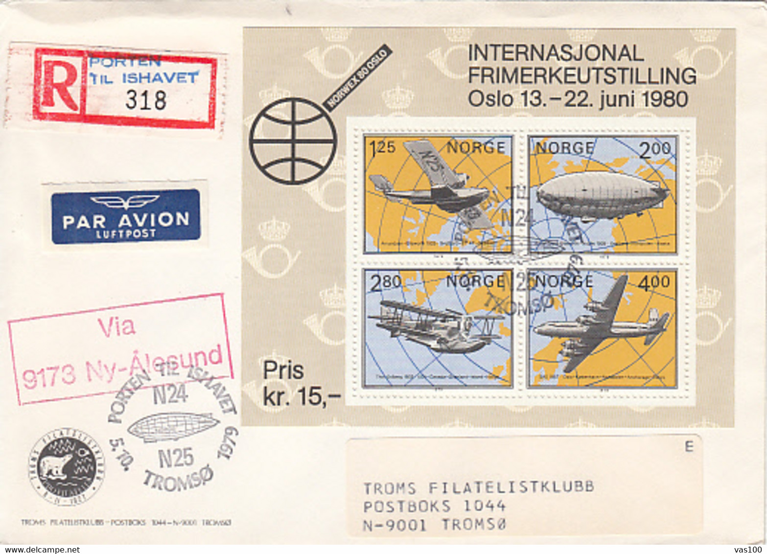 POLAR FLIGHTS, PLANES, ZEPPELINS, REGISTERED SPECIAL COVER, 1979, NORWAY - Vols Polaires