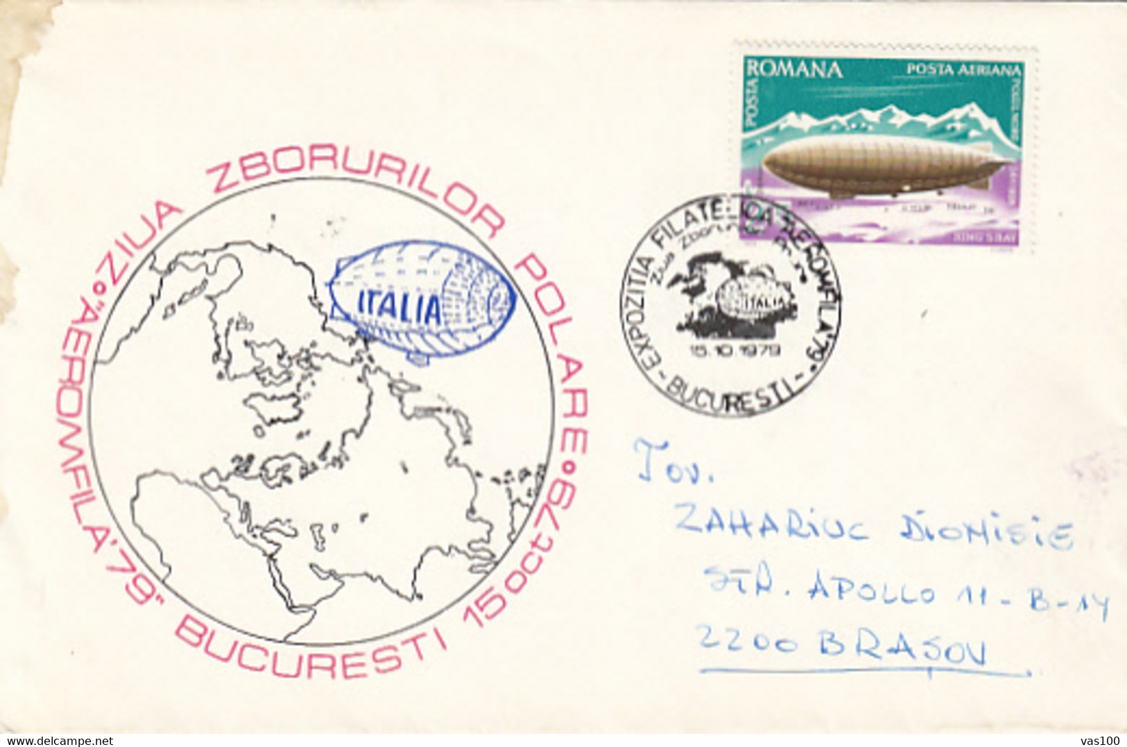 POLAR FLIGHTS, ITALIA AIRSHIP, SPECIAL COVER, 1979, ROMANIA - Vuelos Polares