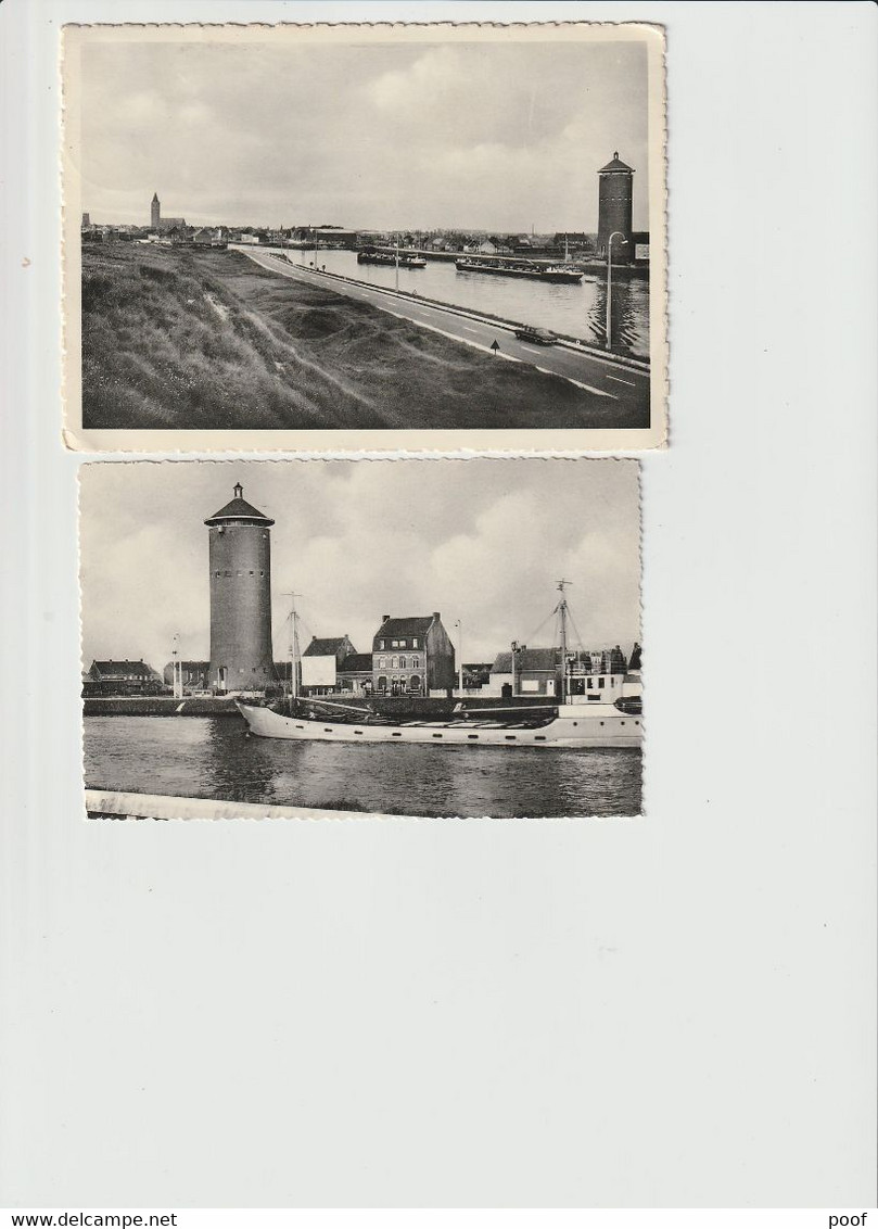 Zelzate / Zelzaete : Kanaal Van Terneuzen En Panorama Watertoren --- 2 Kaarten - Zelzate