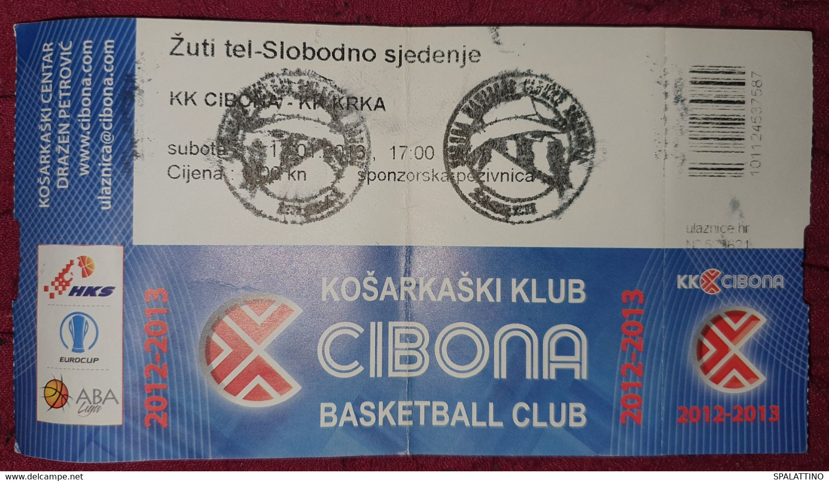 KK CIBONA ZAGREB - KK KRKA, ABA LEAGUE 2012/2013, MATCH TICKET - Habillement, Souvenirs & Autres