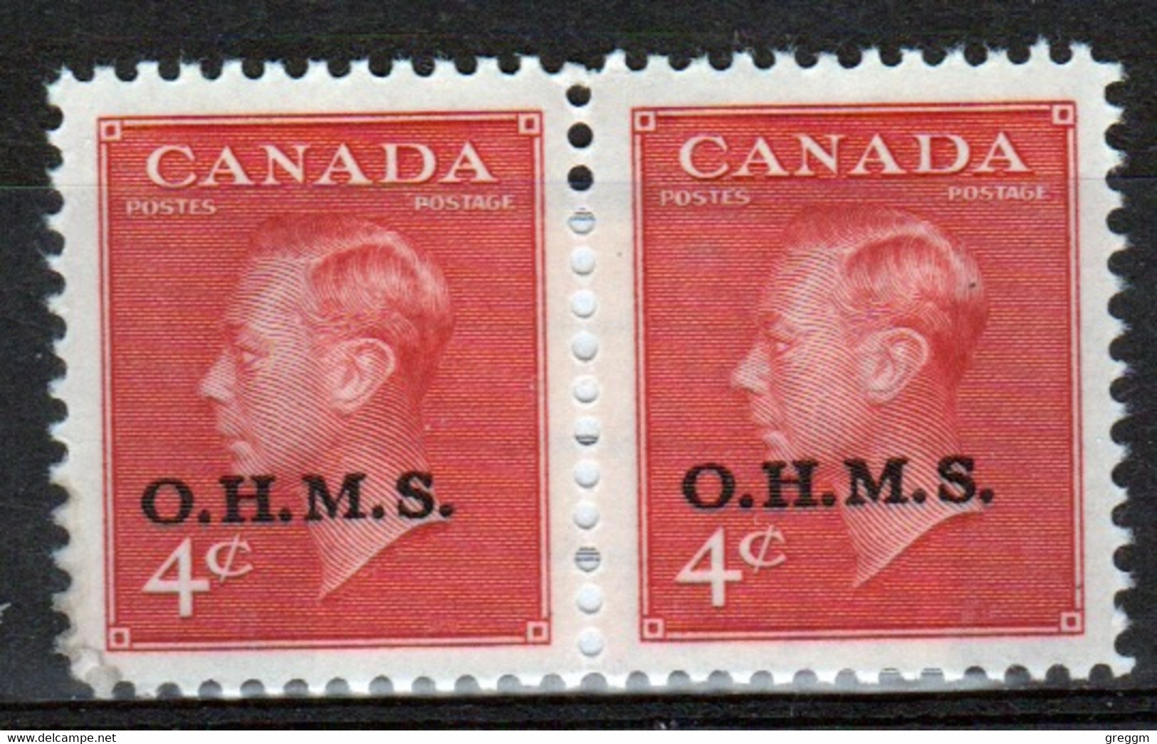 Canada 1949-50 Pair Of 4c Stamps Overprinted O.H.M.S. In Unmounted Mint - Surchargés