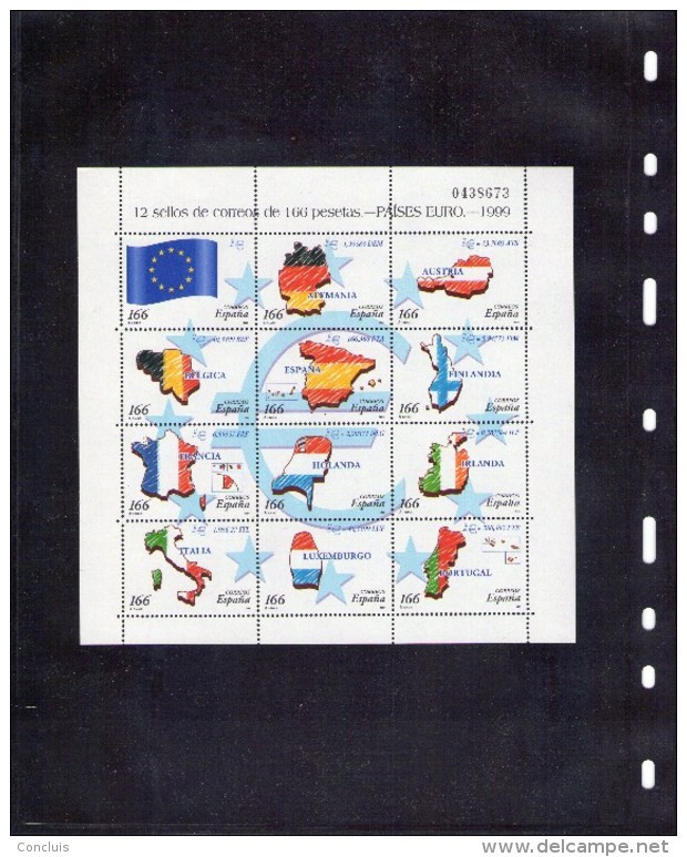 España 1999 Países Del Euro Catálogo EDIFIL Minipliego 63 Sellos 3632-3643 - Feuilles Complètes