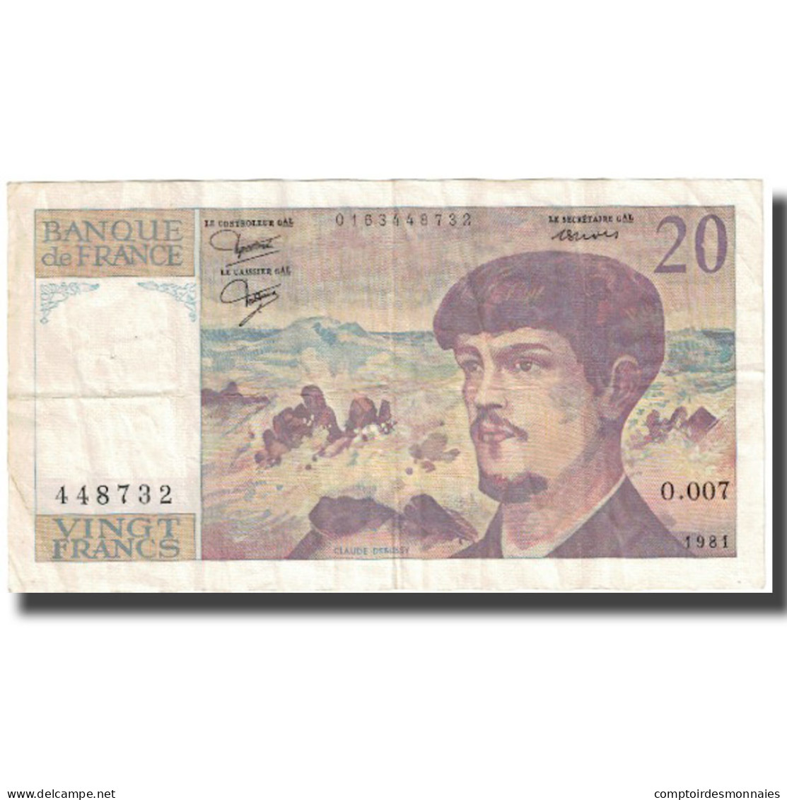 France, 20 Francs, Debussy, 1981, TTB, Fayette:66.2, KM:151a - 20 F 1980-1997 ''Debussy''