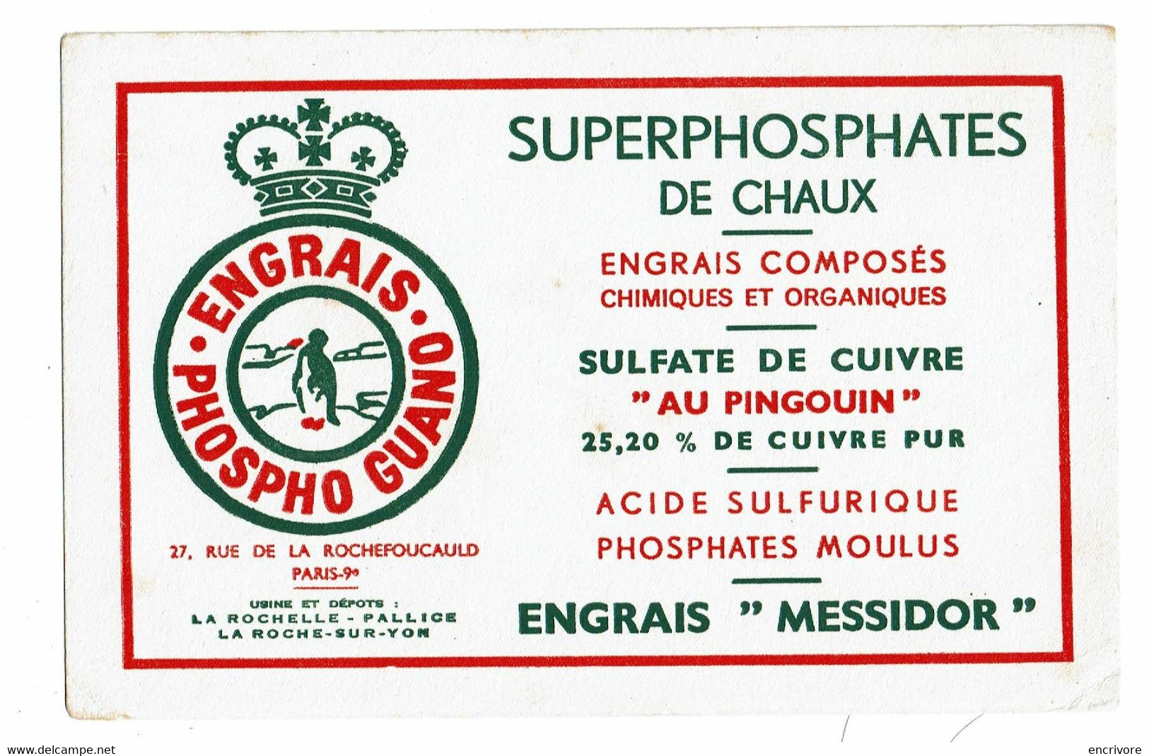 Buvard Engrais MESSIDOR Phospho Guano Superphosphates De Chaux  Sulfates Au Pingouin - Agricultura