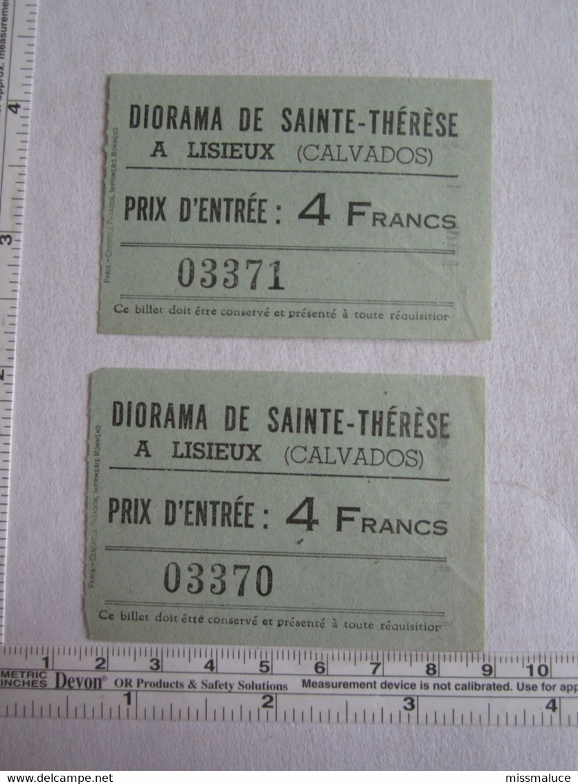 Ticket Diorama De Sainte Thérèse à Lisieux Prix D'entrée 4 Francs - Publicidad