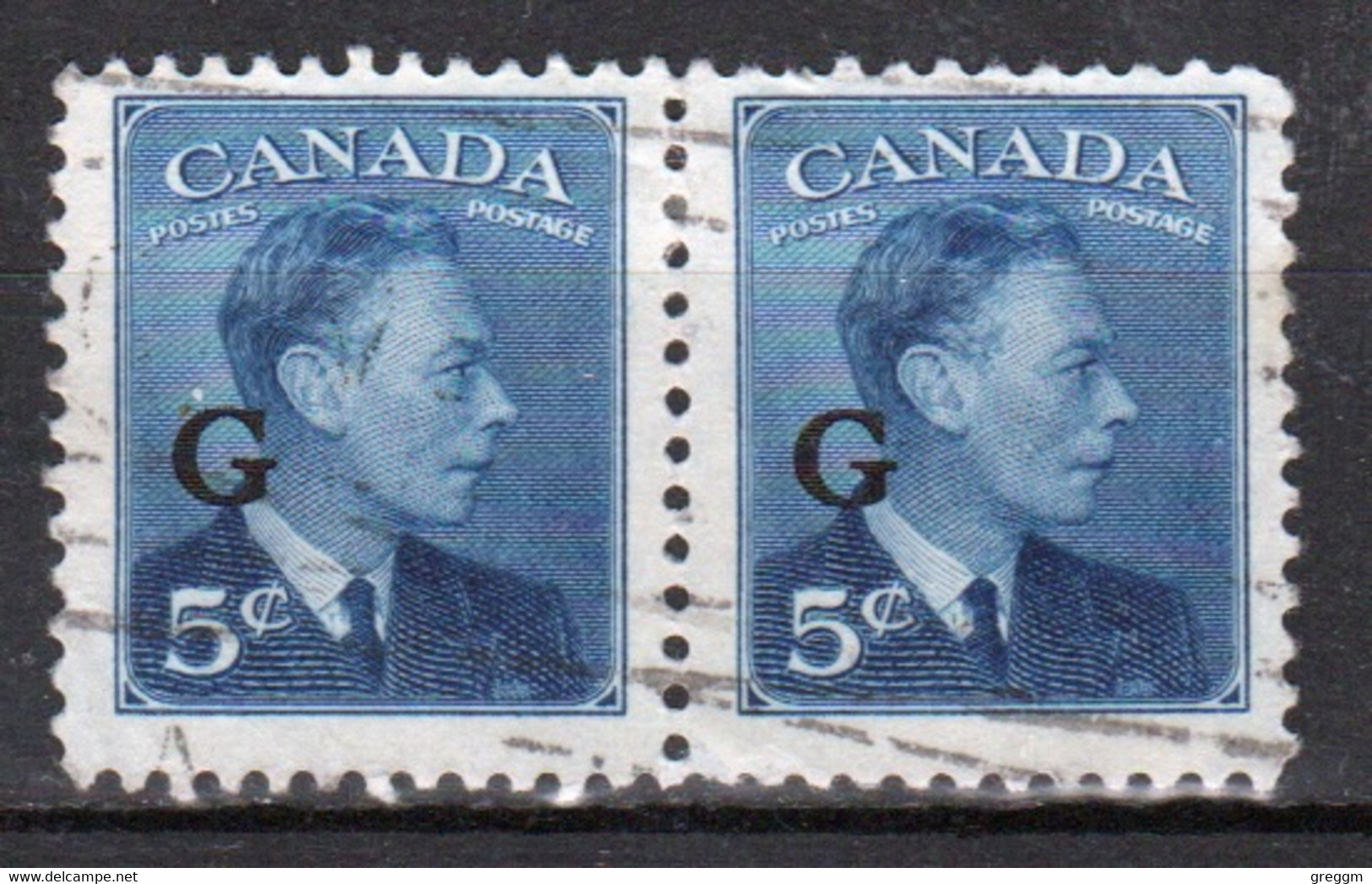 Canada 1950 Pair Of  5c Stamps Overprinted 'G'. In Fine Used - Sobrecargados