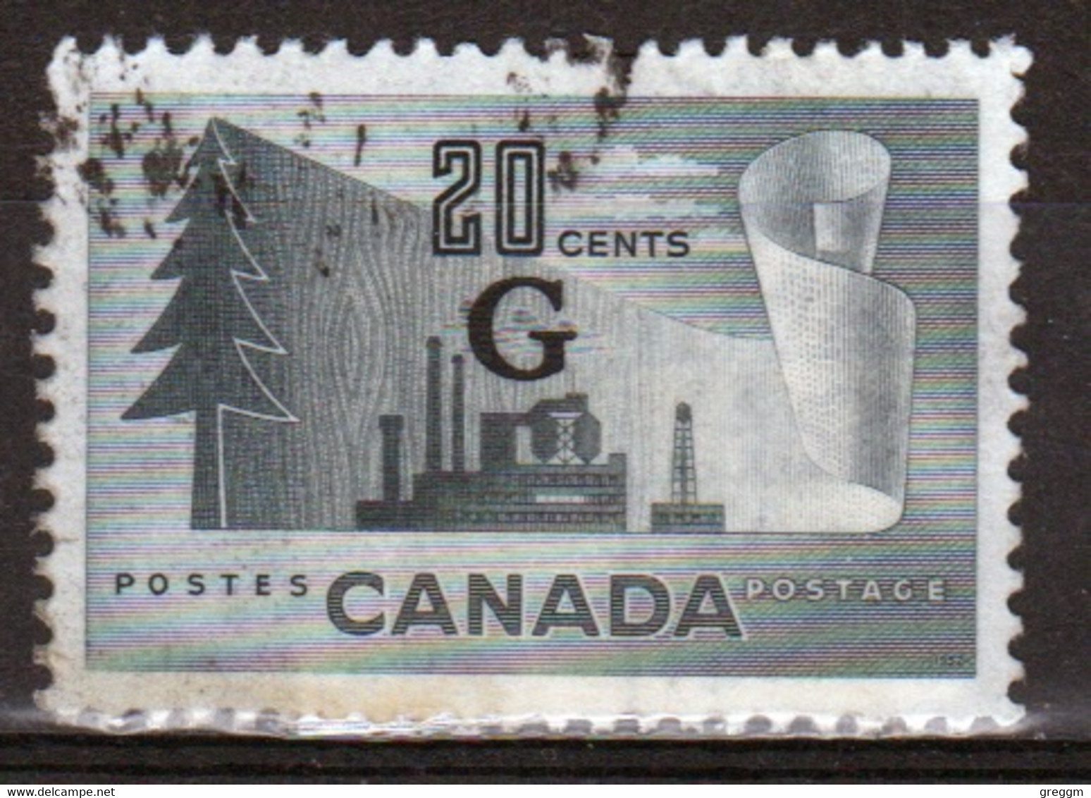 Canada 1952-53 Single 20c Stamps Overprinted 'G'. In Fine Used - Surchargés