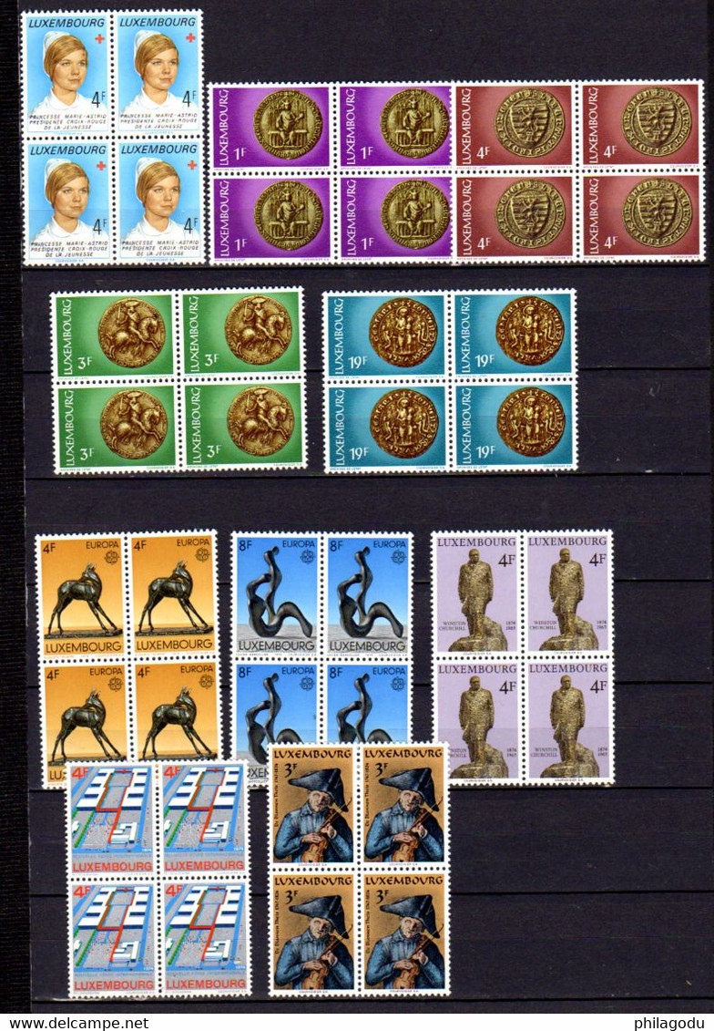 Luxembourg 1974, Année Complète En Blocs De 4, 826  / 847**, Cote 99 € - Années Complètes