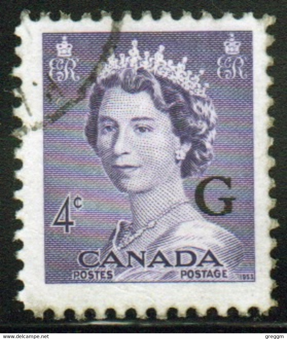 Canada 1955 Single 4c Stamps Overprinted 'G'. In Fine Used - Opdrukken