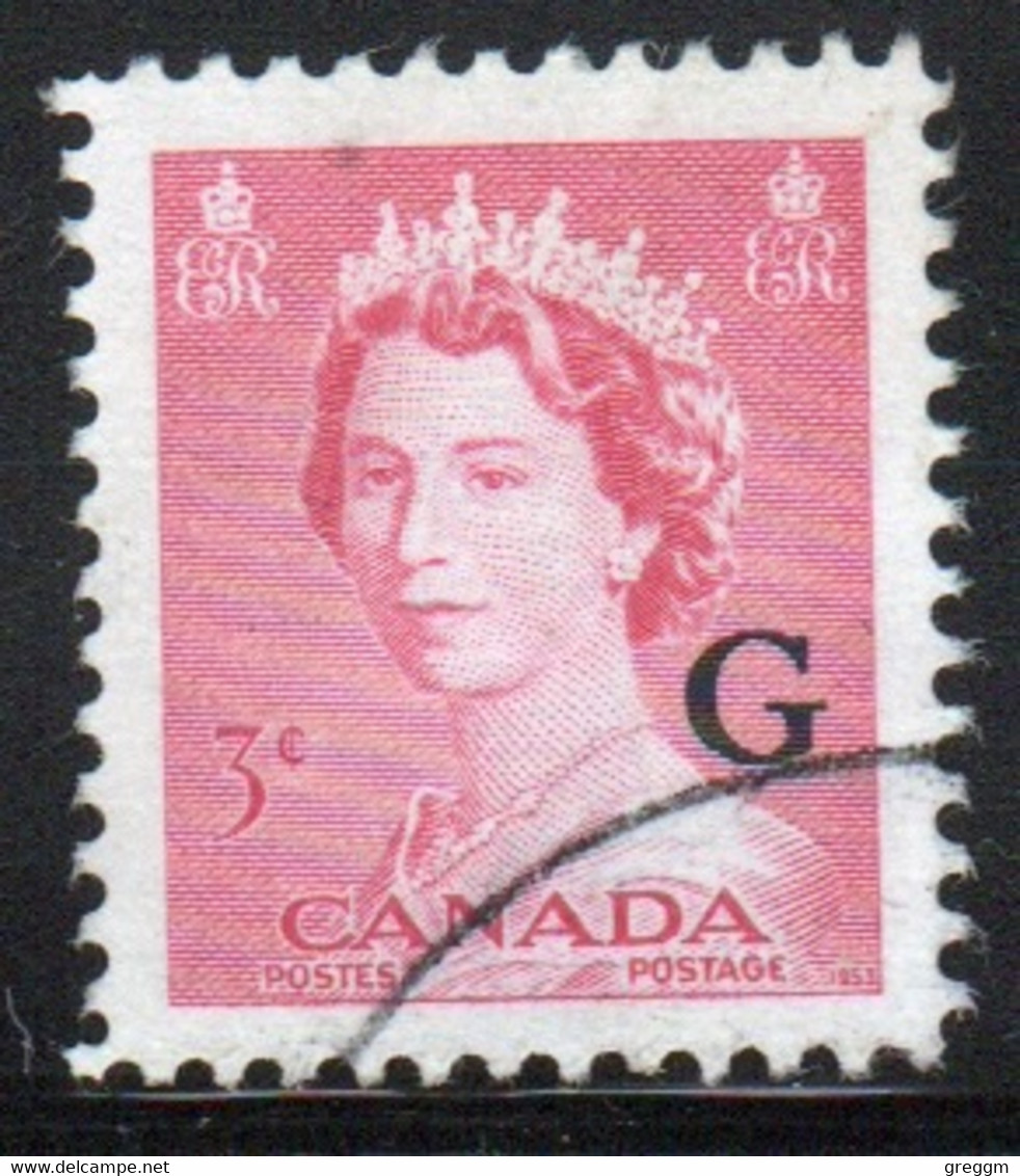 Canada 1955 Single 3c Stamps Overprinted 'G'. In Fine Used - Opdrukken