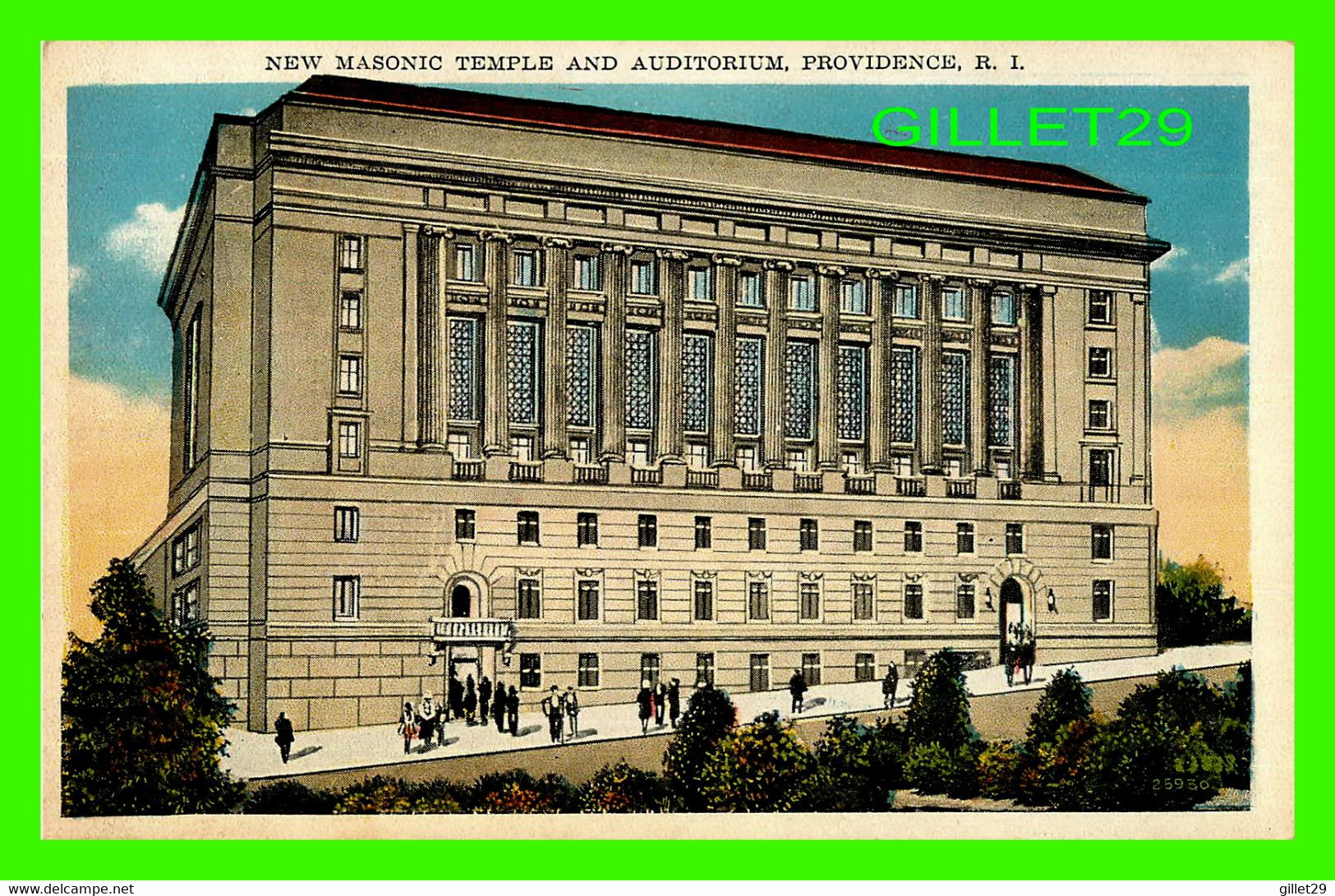 PROVIDENCE, RI - NEW MASONIC TEMPLE AND AUDITORIUM - ANIMATED WITH PEOPLES - PUB. BY BLANCHARD YOUNG & CO - - Providence