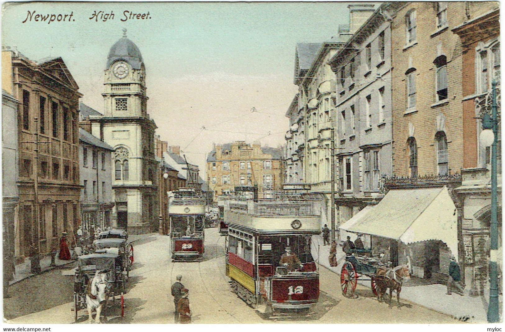 Newport. High Street. Tram. Tramway. - Montgomeryshire