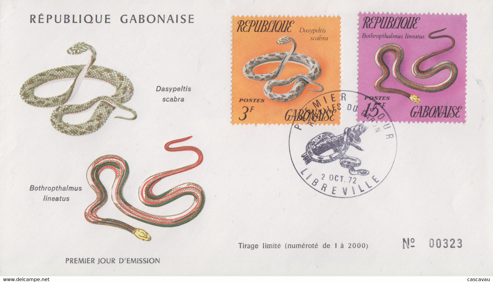 Enveloppe  FDC  1er  Jour   GABON   Serpents   1972 - Snakes