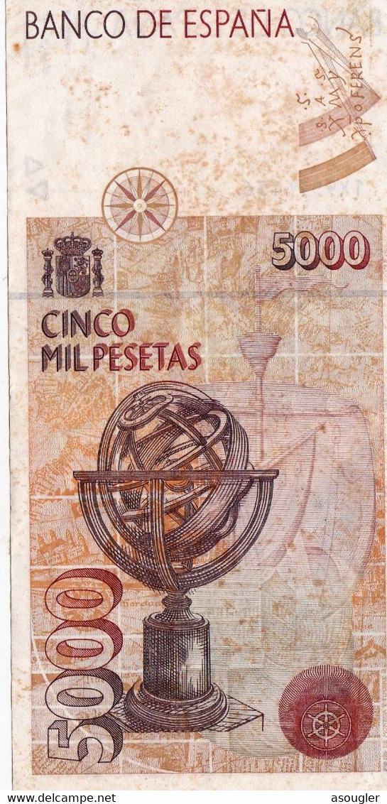 SPAIN 5000 PESETAS 12.10. 1992 (1996) VF P-165 "free Shiping Via Registered Air Mail" - [ 4] 1975-…: Juan Carlos I.