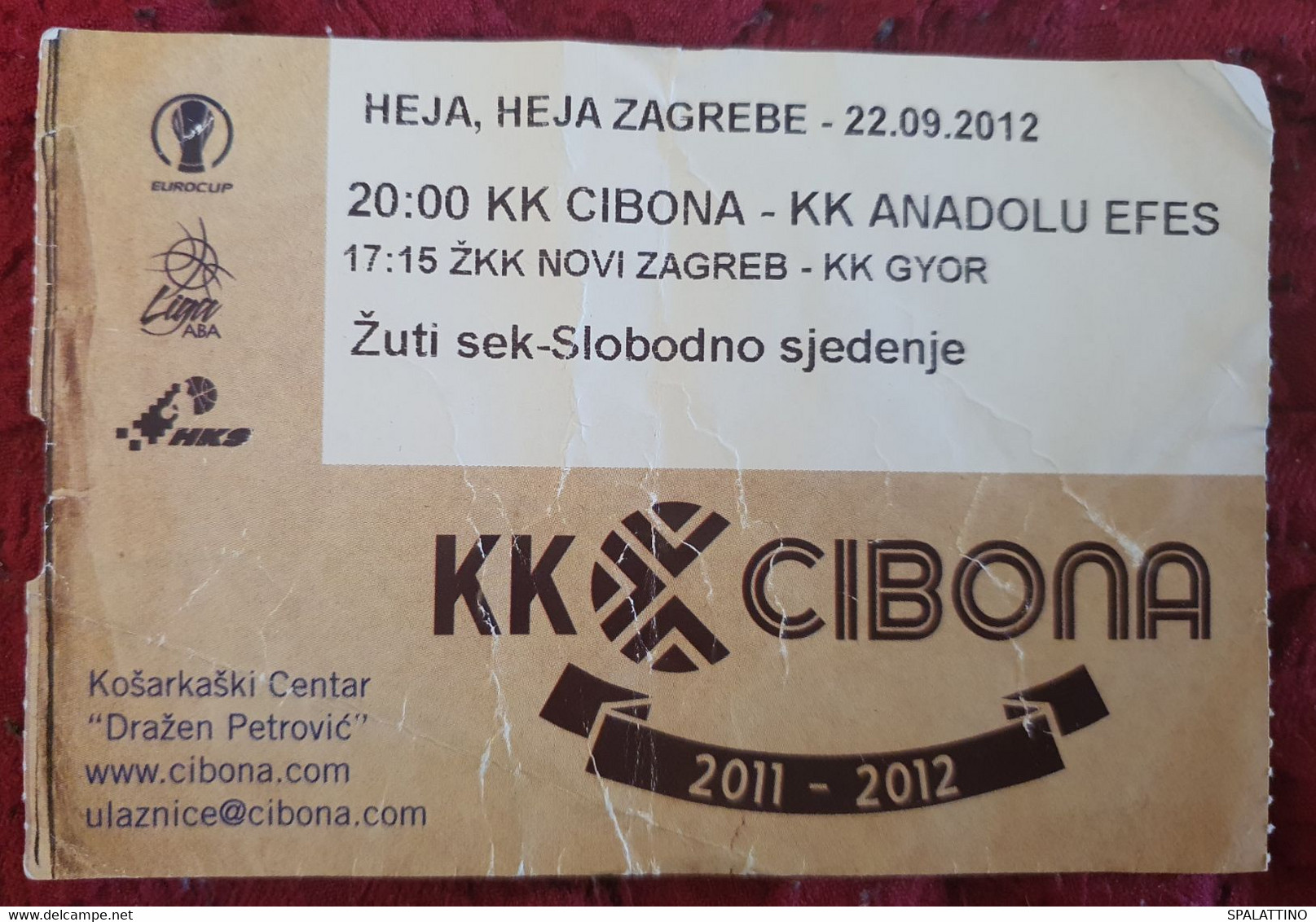 KK CIBONA- ANADOLU EFES 2012. MATCH TICKET - Bekleidung, Souvenirs Und Sonstige