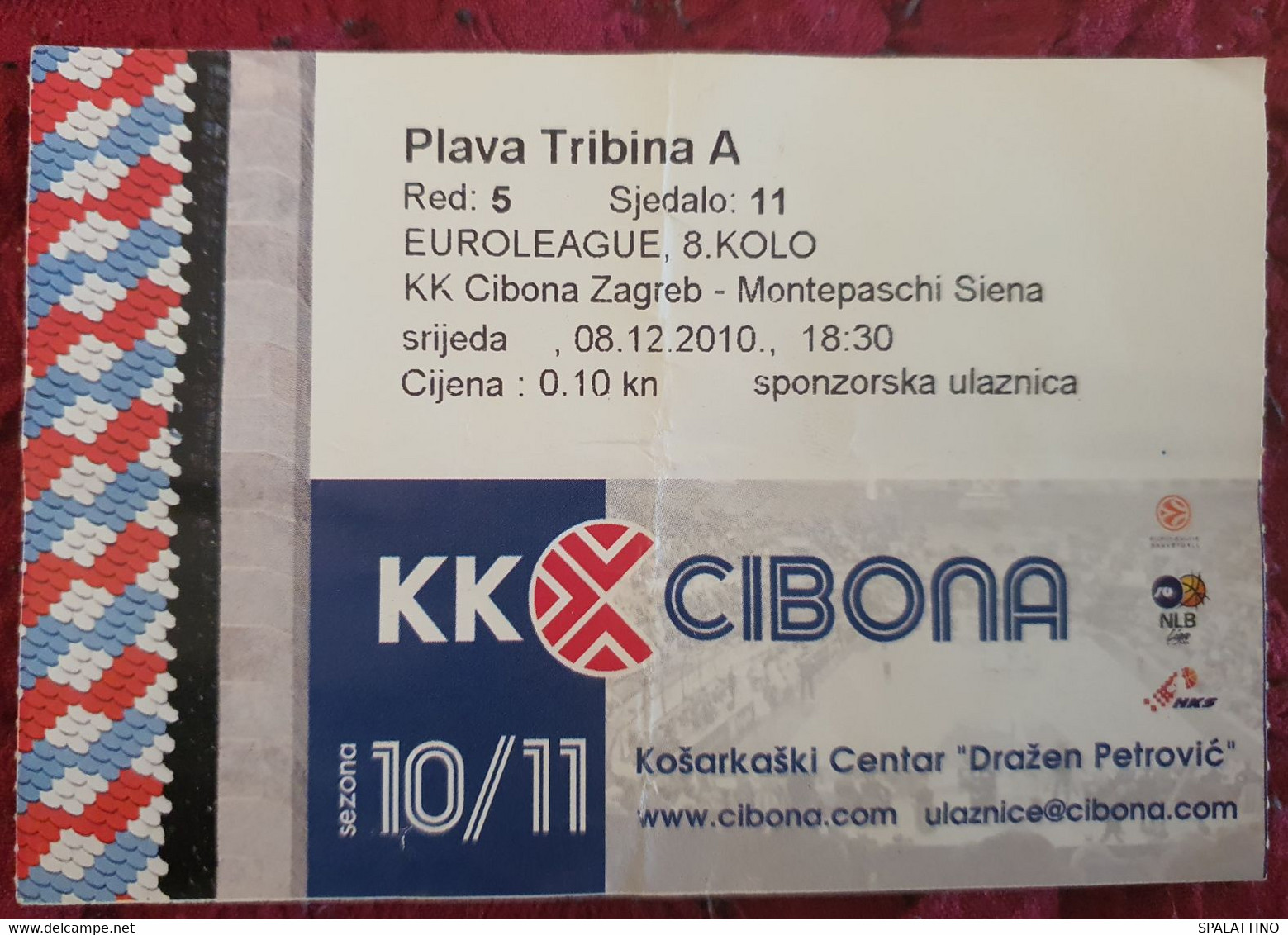 KK CIBONA- MONTEPASCHI SIENA, EUROLEAGUE 10/11 MATCH TICKET - Bekleidung, Souvenirs Und Sonstige