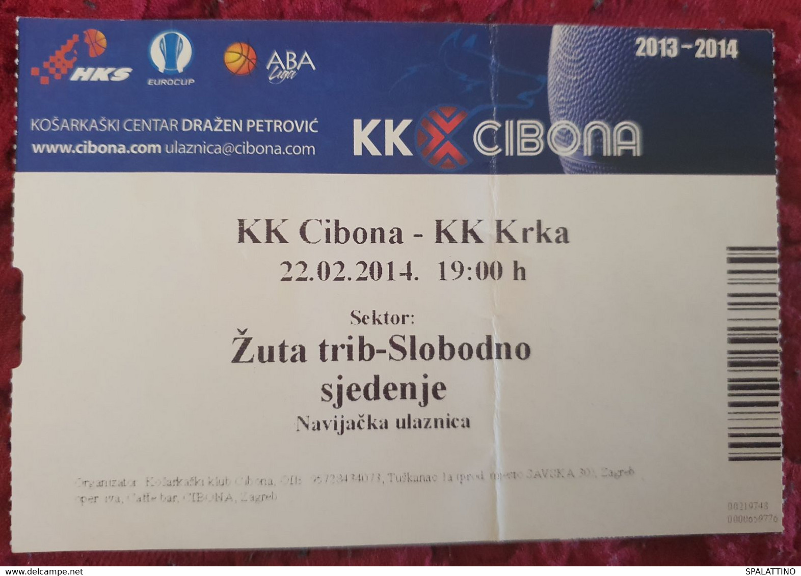 KK CIBONA- KK KRKA, ABA LEAGUE 2013/14. MATCH TICKET - Apparel, Souvenirs & Other