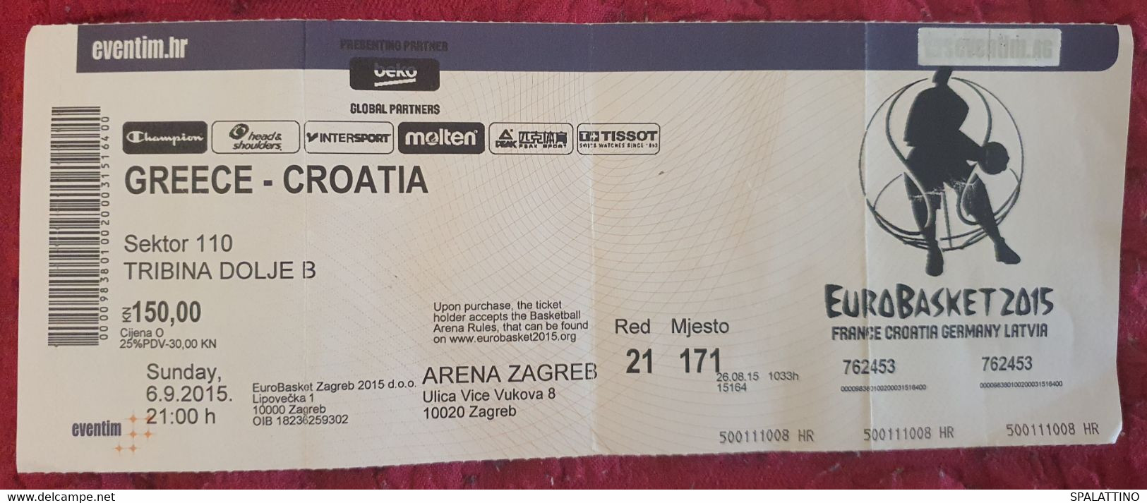 GREECE- CROATIA, EUROBASKET 2015. MATCH TICKET - Abbigliamento, Souvenirs & Varie