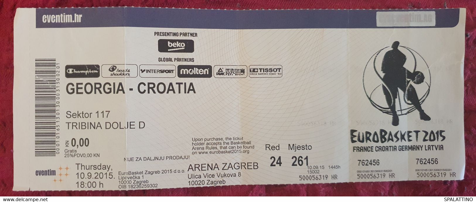 GEORGIA- CROATIA, EUROBASKET 2015. MATCH TICKET - Kleding, Souvenirs & Andere