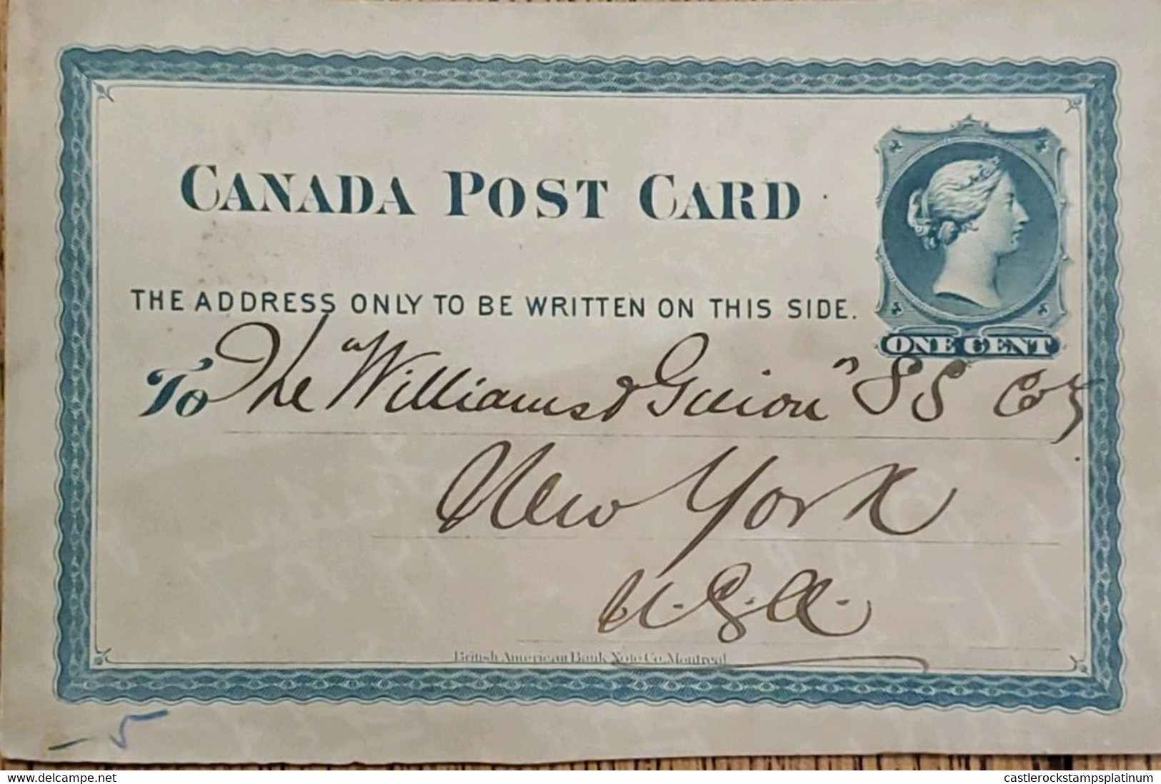 A) 1893, CANADA, POSTAL STATIONARY, QUEEN VICTORIA, SHIPPED TO NEW YORK, BRITISH AMERICAN BANKNOTE MONTREAL, BLUE - Brieven En Documenten