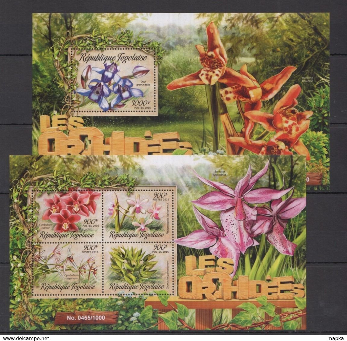 TG013 2016 TOGO TOGOLAISE FLORA FLOWERS ORCHIDS LES ORCHIDEES KB+BL MNH - Orchids