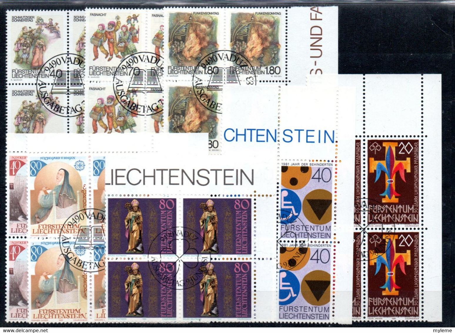 N1-18  Liechtenstein Ensemble De Timbres Oblitérés En Blocs De 4 à 10 % De La Côte. A Saisir !!! - Collections