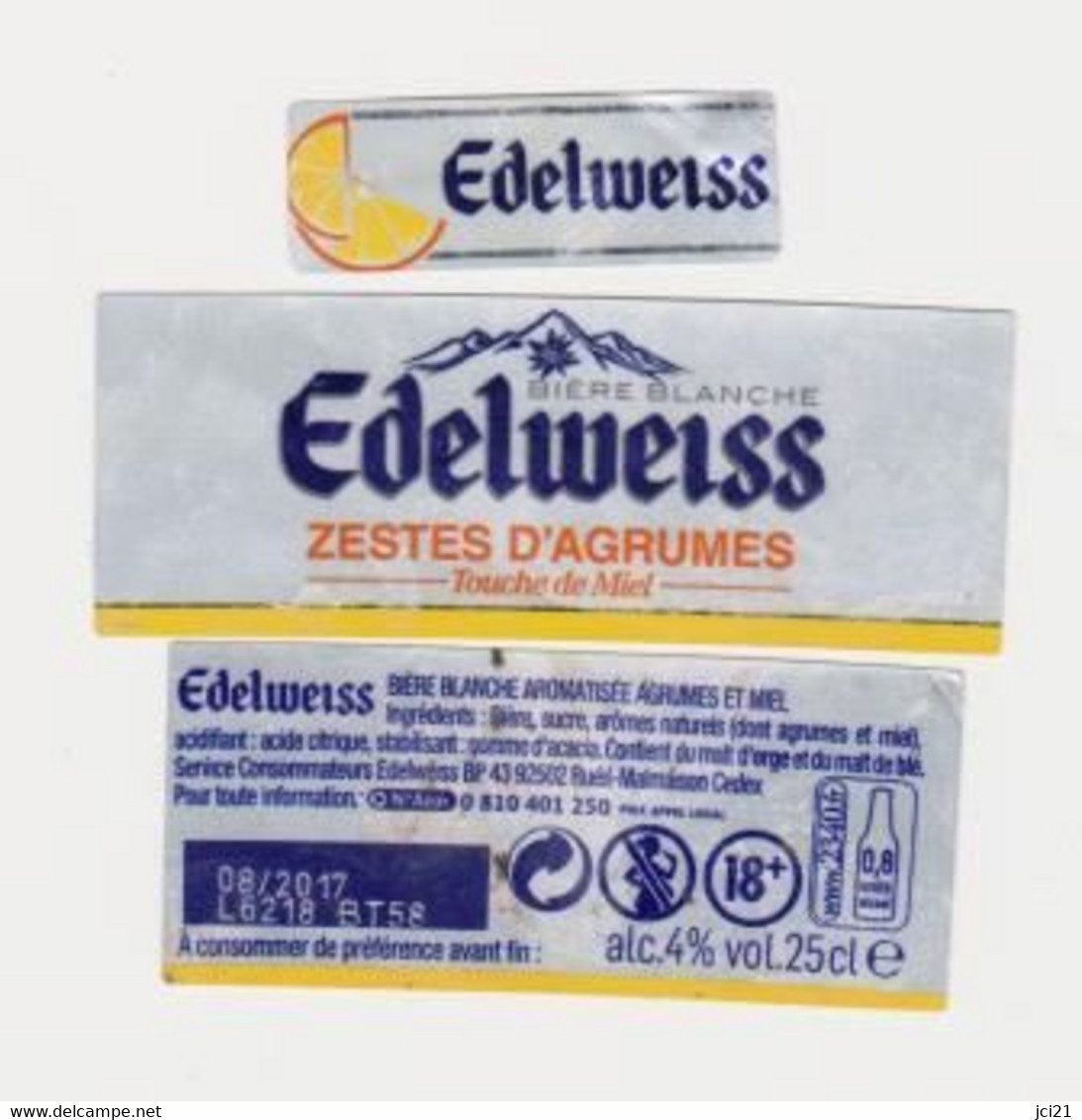 Étiquette, Contre étiquette Et Collerette De Bière " EDELWEISS Zestes D'agrumes Et Miel "  (2542)_eb33 - Bier