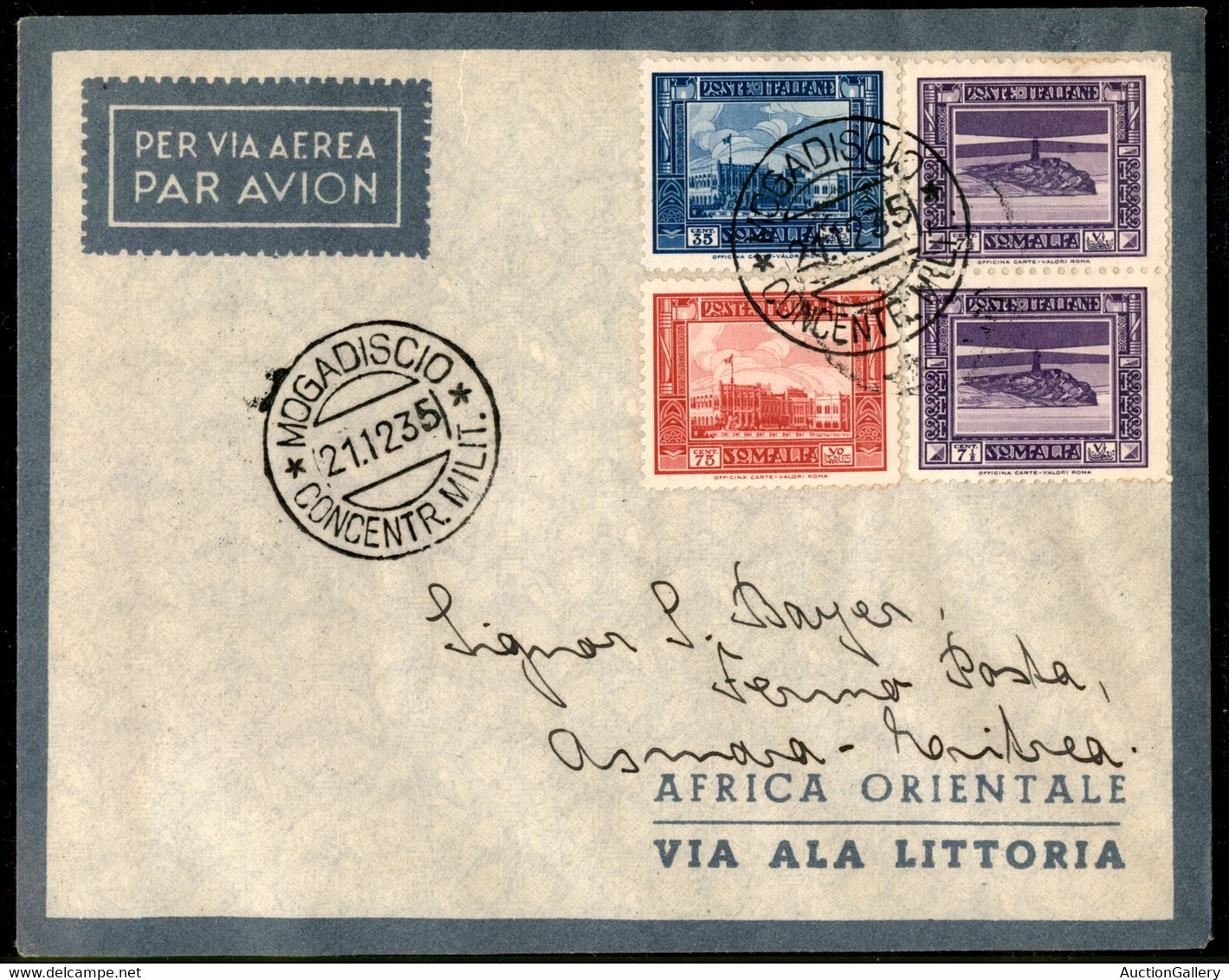 AEROGRAMMI - PRIMI VOLI - 1935 (22 Dicembre) - Mogadiscio Asmara - Longhi 3496 - Ala Littoria - Primo Volo - Rara Tra I  - Autres & Non Classés