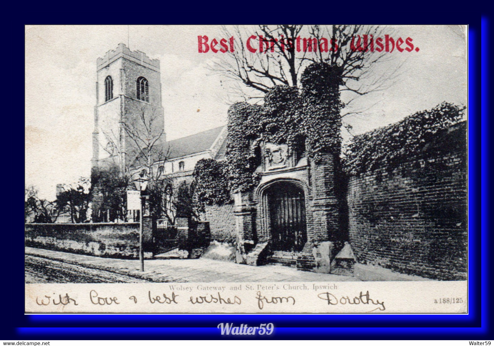 1904 UK Great Britain Postcard IPSWICH Wolsey Gateway & St. Peter's Church Used 2scans - Ipswich