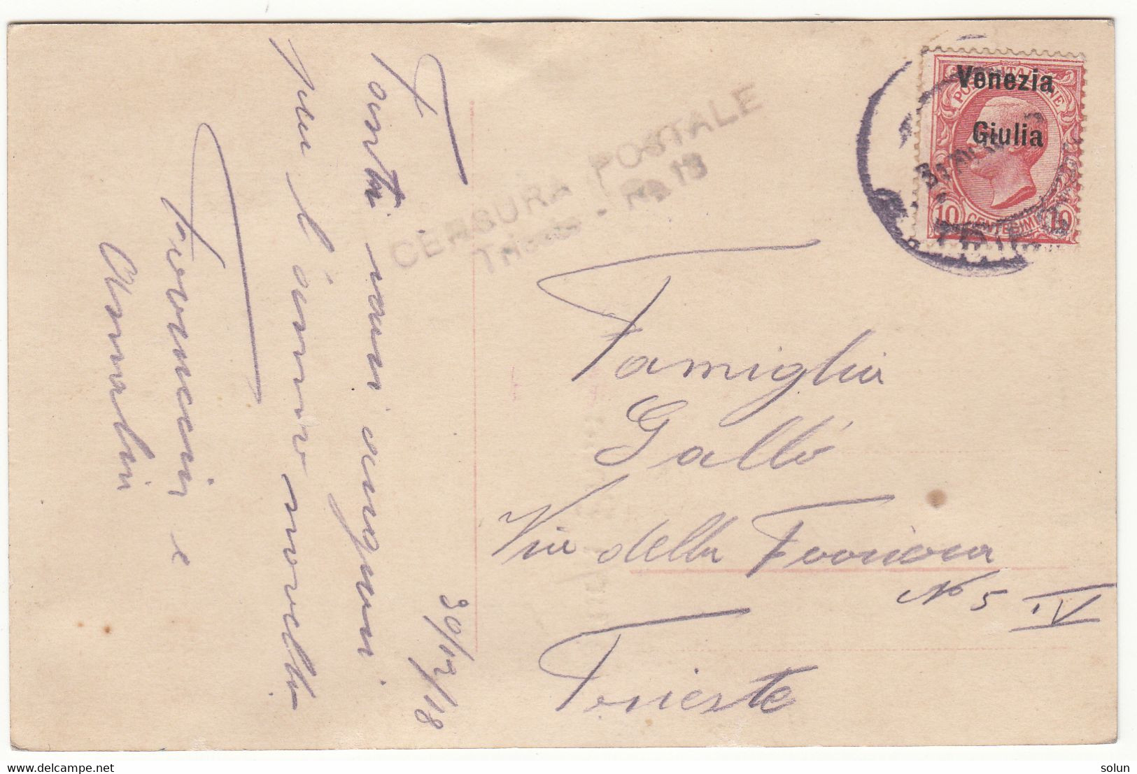 CARTOLINA CENSURA POSTALE TRIESTE 10 CENT SOPRASTAMPATO VENEZIA GIULIA - Marcofilie