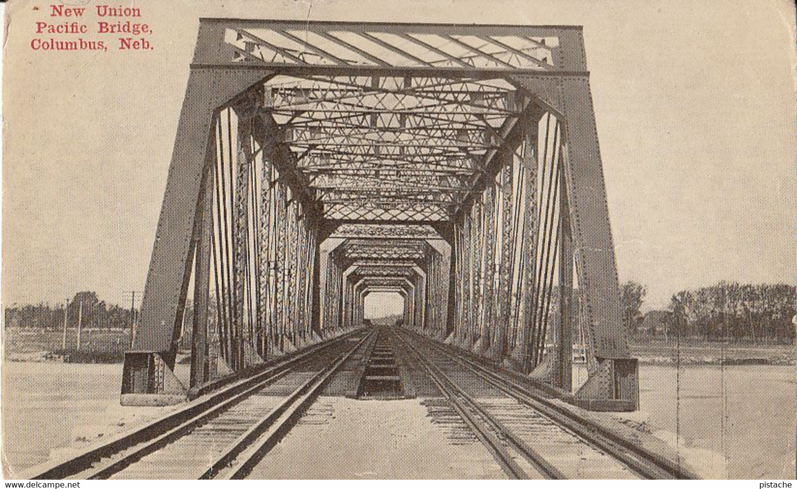 117 - Vintage B&W - Columbus Nebraska - New Union Pacific Bridge - Written 1911 - Postmark - 2 Scans - Columbus