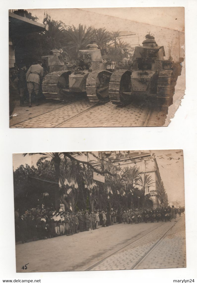 WW1 PHOTOS A NOS VALEUREUX ZOUAVES DEFILE Paul Deschanel ? CHAR RENAULT T17 HENRI BESSON ALGER - War, Military