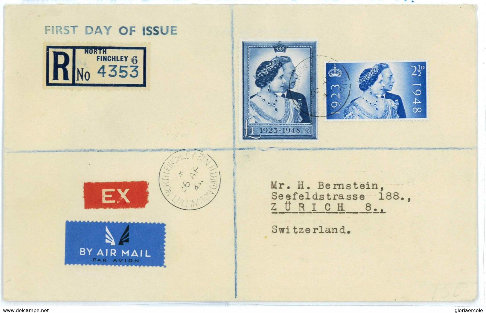 BK1812 - GB - Postal History - Silver Wedding REGISTERED FDC To SWITZERLAND 1948 - ....-1951 Pre Elizabeth II