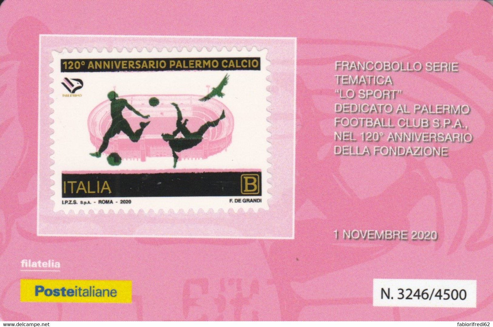 TESSERA FILATELICA  PALERMO CALCIO VALORE B ANNO 2020  (TF494 - Philatelic Cards