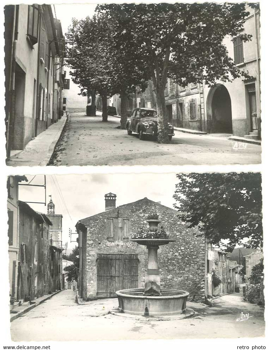 2 Cpsm Nans Les Pins - Boul. De La Mecque ( Peugeot 203 ) - Fontaine Du Pérou - Nans-les-Pins