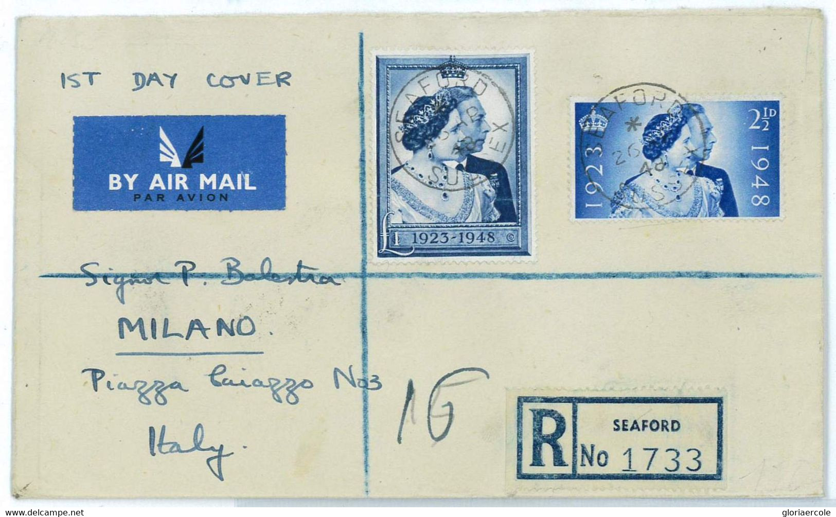 BK1813 - GB - Postal History - Silver Wedding REGISTERED FDC To ITALY  1948 - ....-1951 Pre Elizabeth II