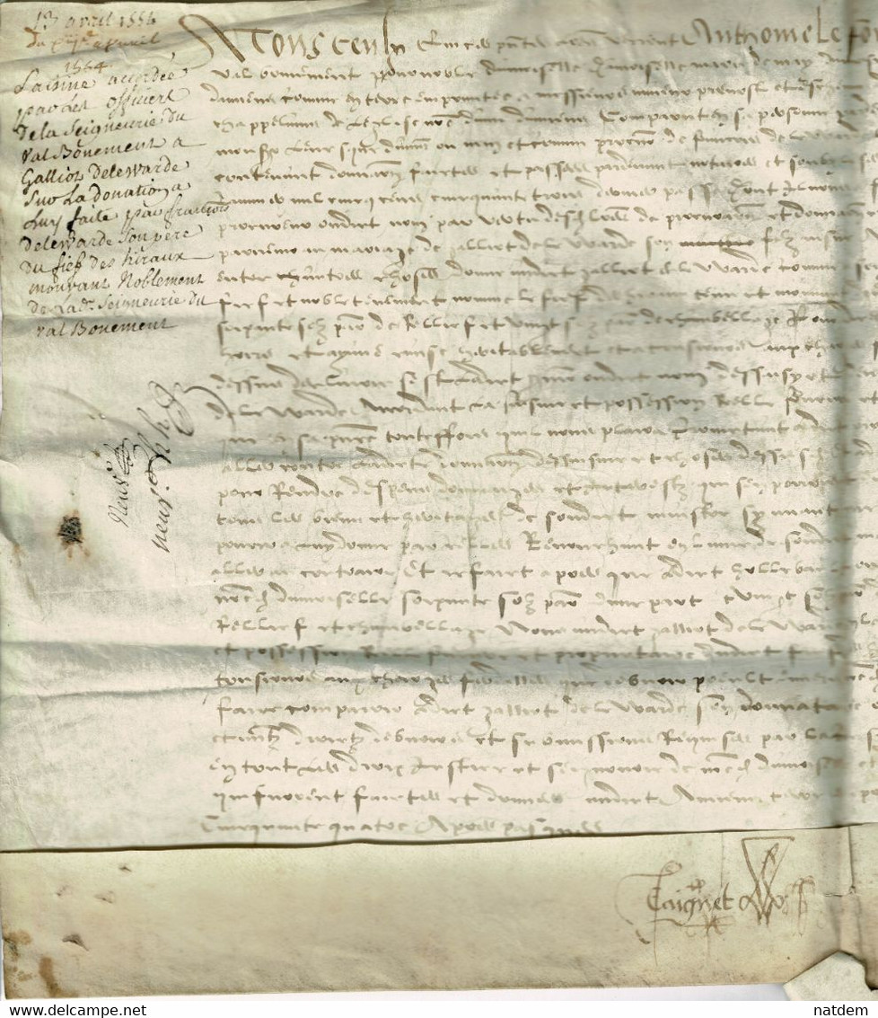 Parchemin 1554, Dans La Somme, Région D'Abbeville, En Ponthieu, Cramont, Saisine Pour Le Don Du Fief Des Hériaulx - Historical Documents