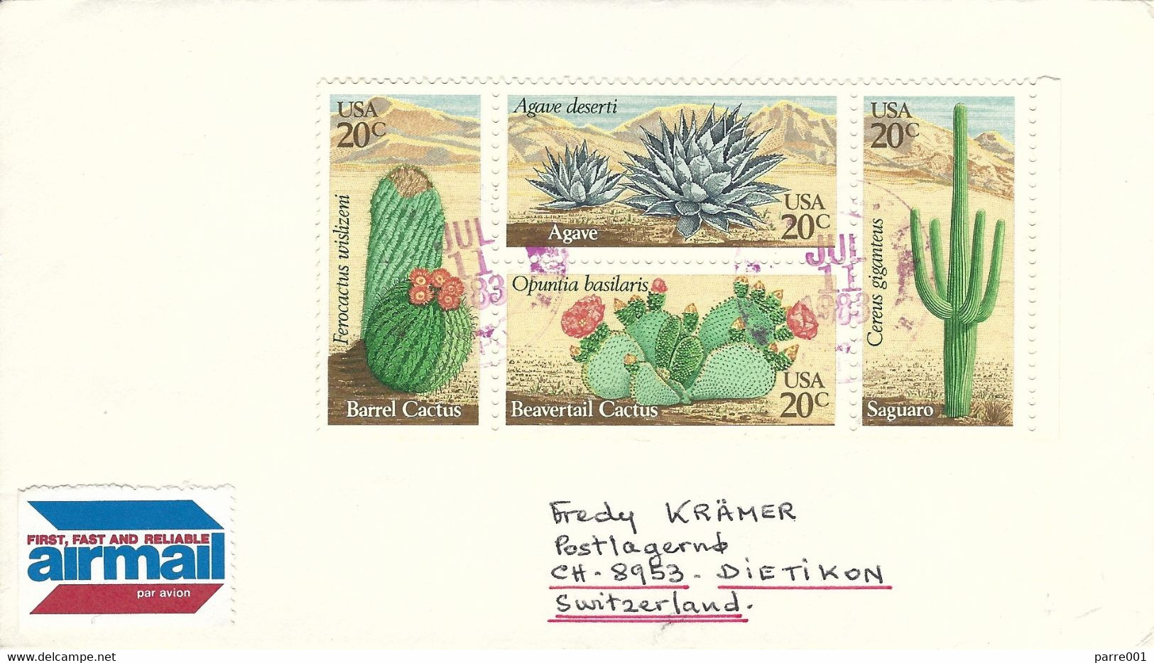 USA 1983 New York Cactus Agave Ferocactus Opuntia Cereus Giganteus Stamp Booklet Cover - Sukkulenten