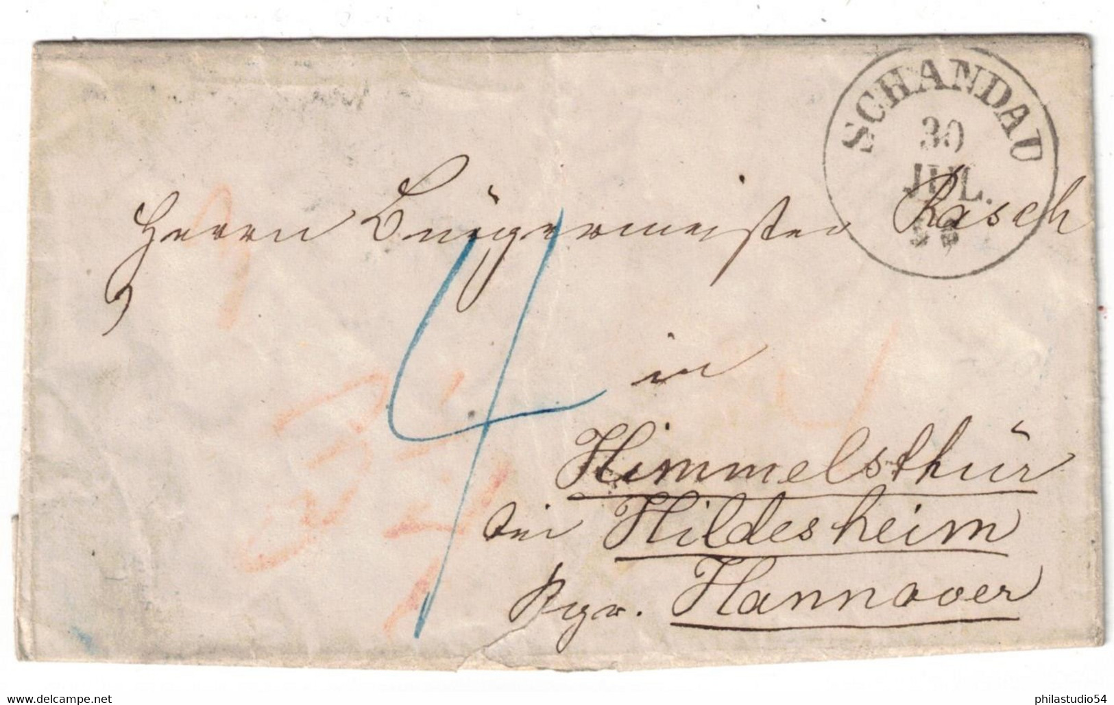 1856, Unfrankierter Brief Mit Taxe "4" Ab SCHANDAU Nach Himmelsthür B, Hildesheim - Saxe