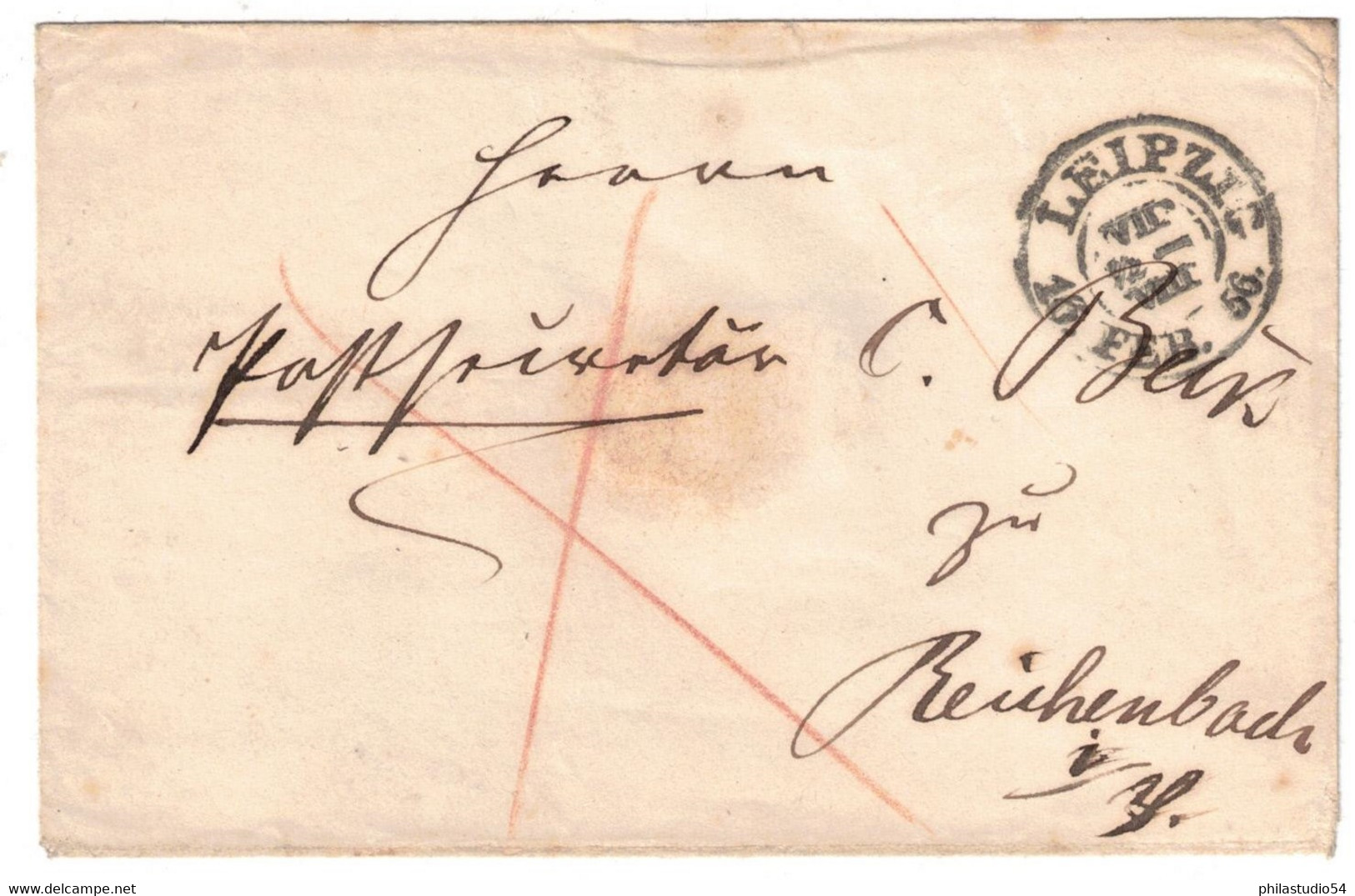 1856, Umschlag Ab LEIPZIG An Den Postsekretär In Reichenbahc I. V. - Sachsen